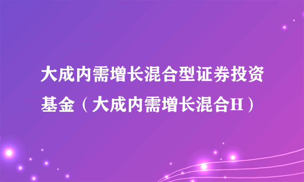大成内需增长混合型证券投资基金（大成内需增长混合H）