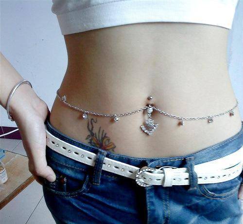 脐环(在肚脐上周围的表皮打洞穿孔所佩戴的饰品)