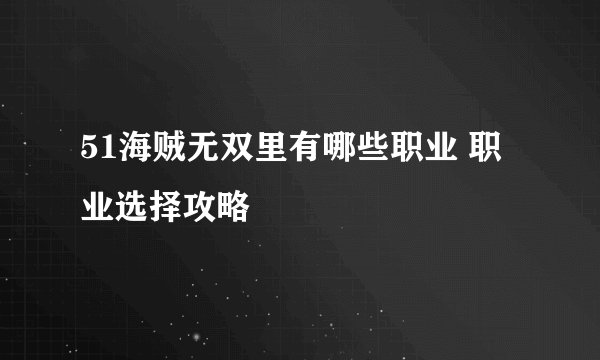 51海贼无双里有哪些职业 职业选择攻略