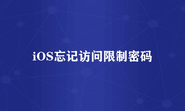 iOS忘记访问限制密码