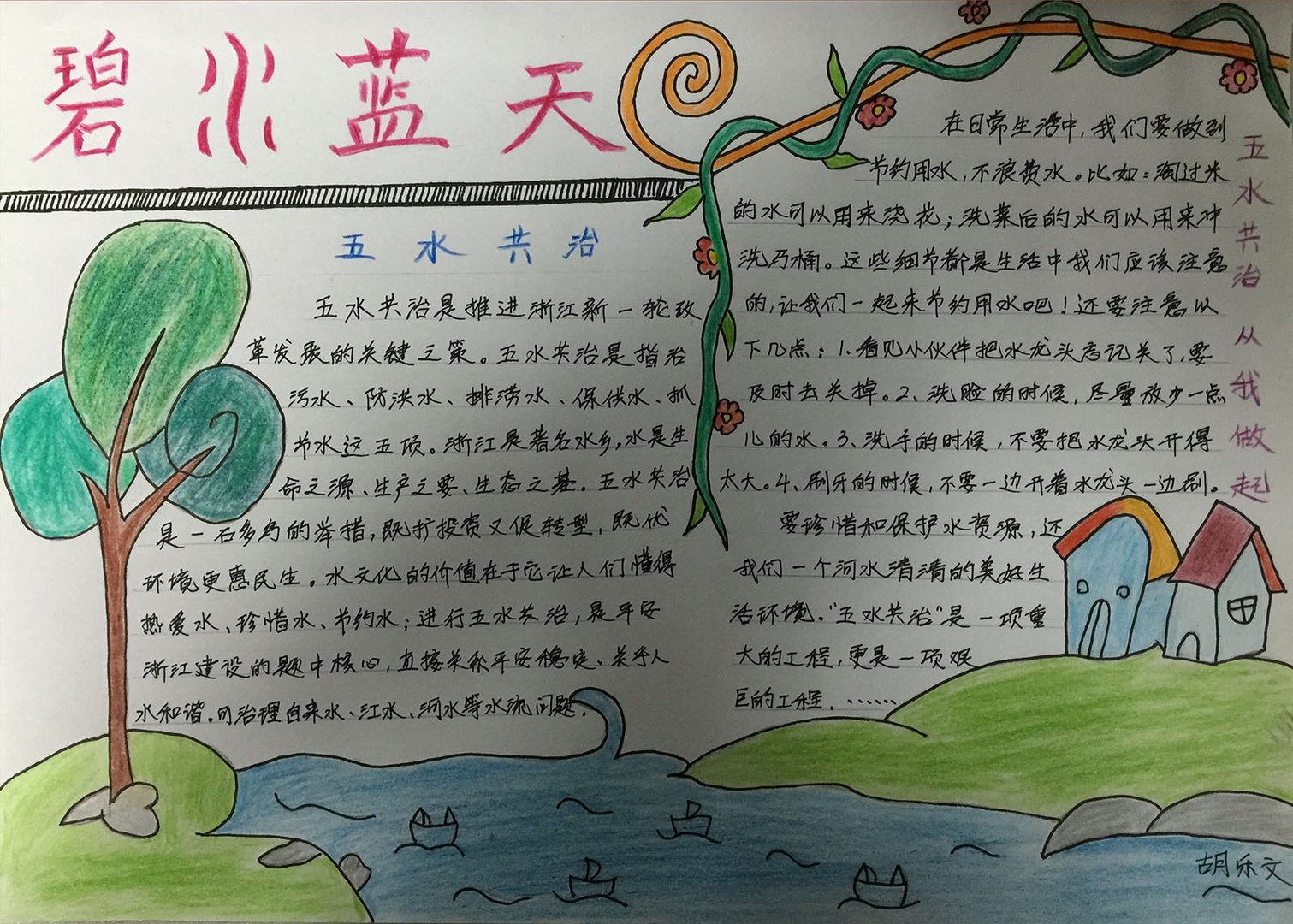五水共治手抄报怎么画？（求图片）