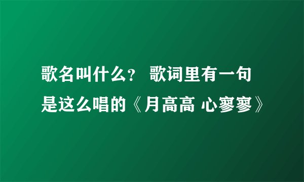 歌名叫什么？ 歌词里有一句是这么唱的《月高高 心寥寥》