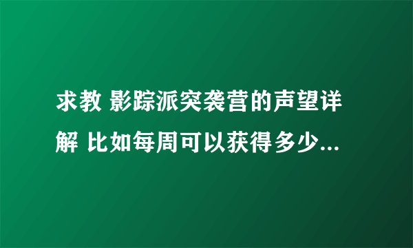 求教 影踪派突袭营的声望详解 比如每周可以获得多少加上公会加成 等等 还有紫色钥匙打的场景战役的声望
