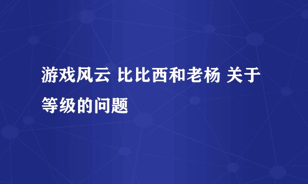 游戏风云 比比西和老杨 关于等级的问题