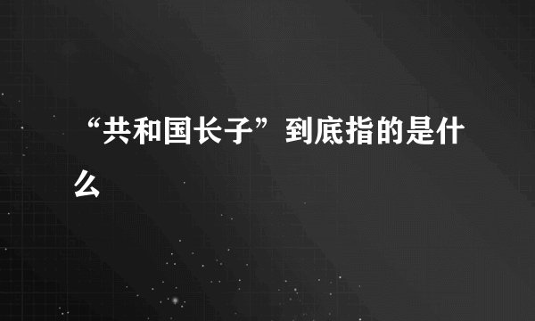 “共和国长子”到底指的是什么