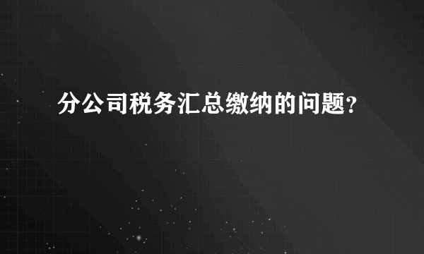 分公司税务汇总缴纳的问题？