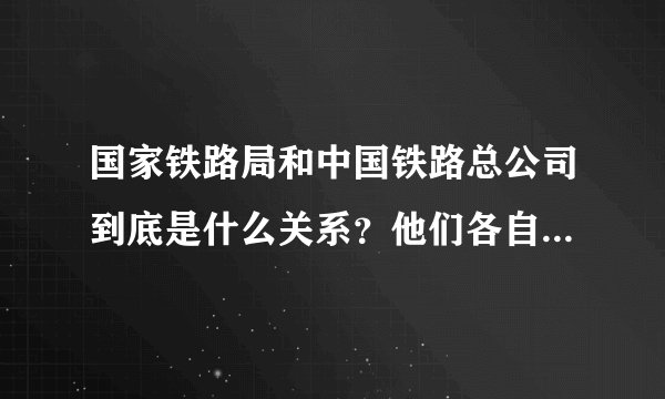 国家铁路局和中国铁路总公司到底是什么关系？他们各自嫡属哪个部门管理？求解