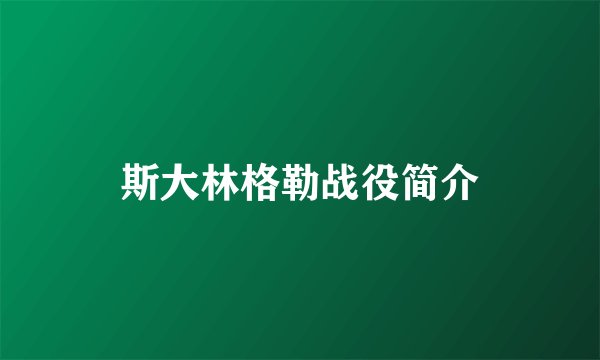 斯大林格勒战役简介