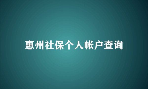 惠州社保个人帐户查询