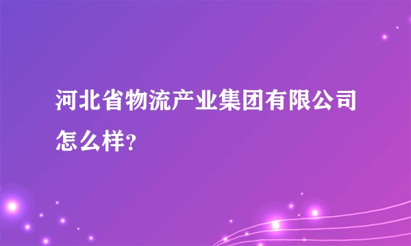 河北省物流产业集团有限公司怎么样？