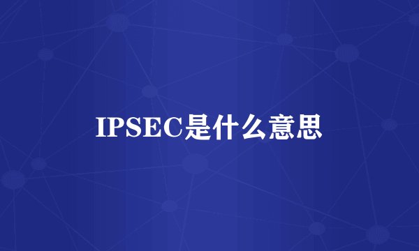 IPSEC是什么意思