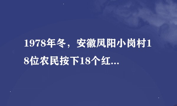 1978年冬，安徽凤阳小岗村18位农民按下18个红手印，揭开了中国农村改革的序幕，党中央在此推行的农村经济