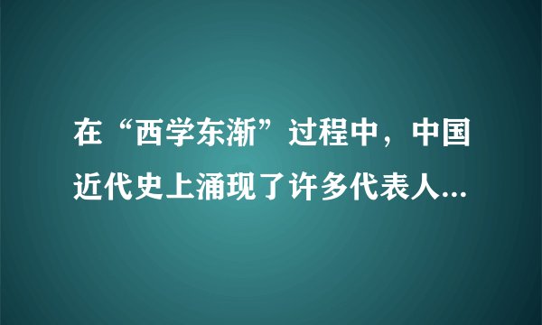 在“西学东渐”过程中，中国近代史上涌现了许多代表人物，例如下列的几位               请回答：（1）以
