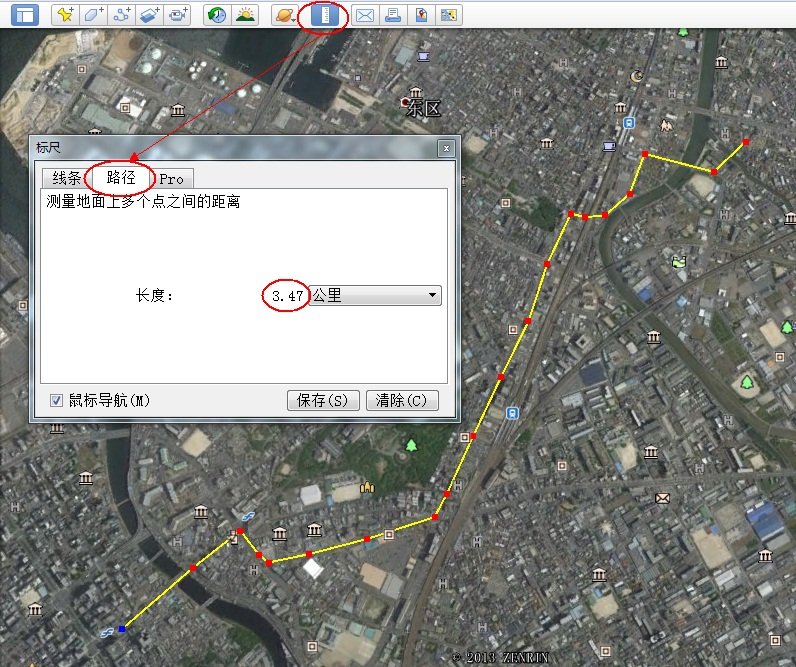 谷歌卫星地图的距离测算