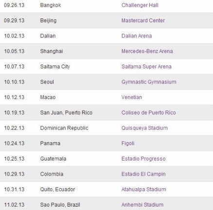 急！（重赏）Justin bieber 2013-2014演唱会行程表