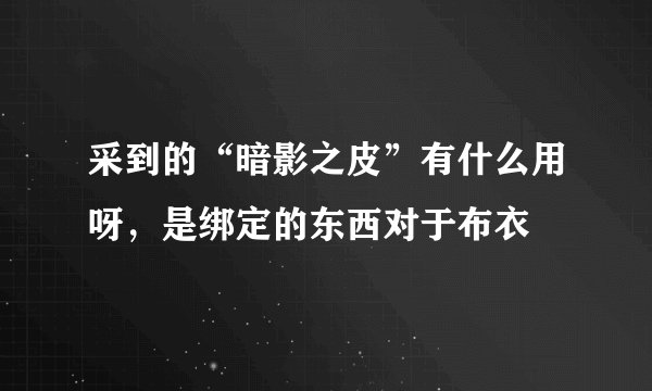 采到的“暗影之皮”有什么用呀，是绑定的东西对于布衣