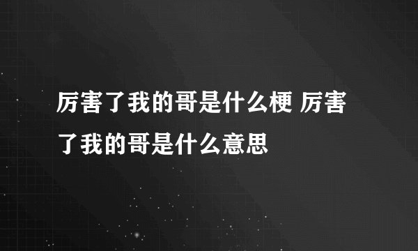 厉害了我的哥是什么梗 厉害了我的哥是什么意思