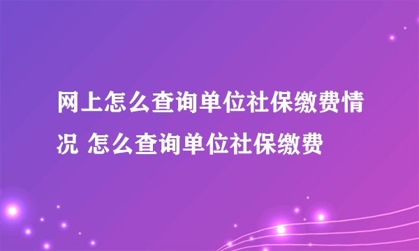 网上怎么查询单位社保缴费情况 怎么查询单位社保缴费
