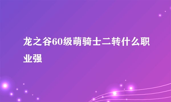 龙之谷60级萌骑士二转什么职业强