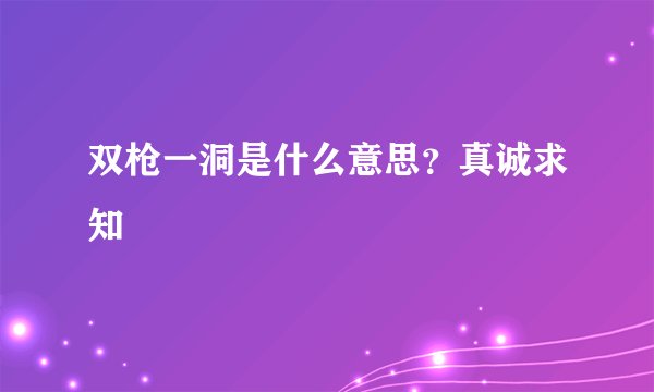 双枪一洞是什么意思？真诚求知