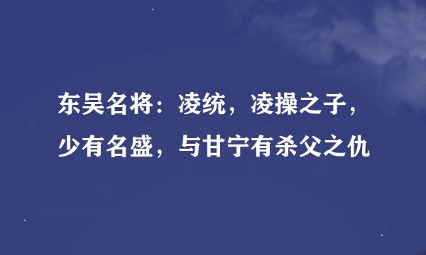 东吴名将：凌统，凌操之子，少有名盛，与甘宁有杀父之仇