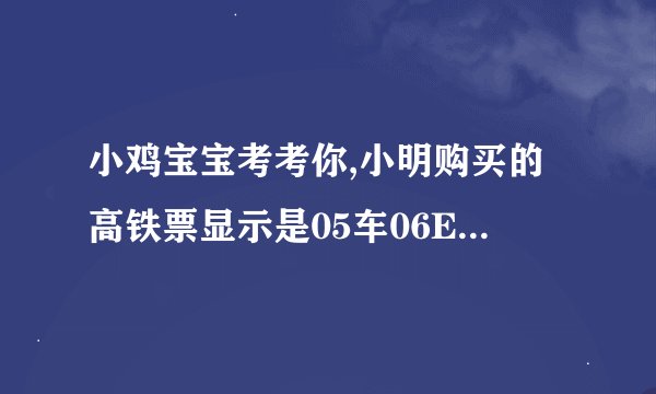 小鸡宝宝考考你,小明购买的高铁票显示是05车06E号这表示是?