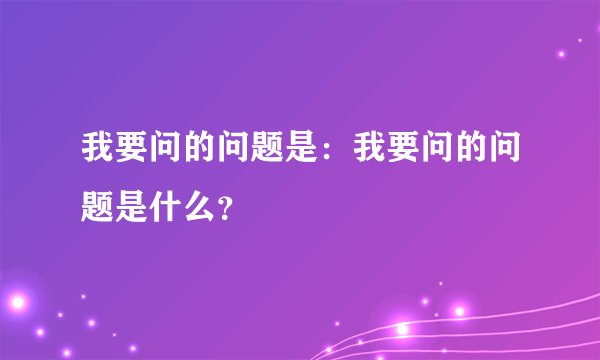 我要问的问题是：我要问的问题是什么？